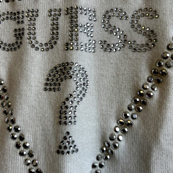 VTG 90s y2k Guess studded sweater Logo Turtleneck Large Rhinestones Studs cream - Picture 2 of 12